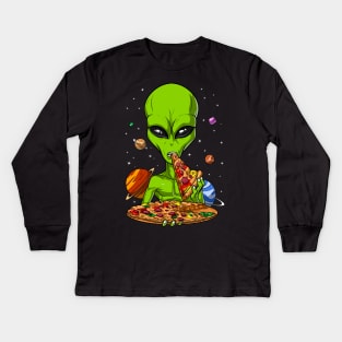 Alien Eating Pizza Kids Long Sleeve T-Shirt